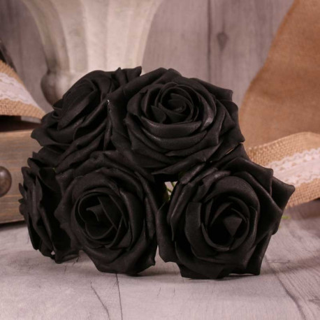 Bunch of 5 Black Foam Open Tea Rose