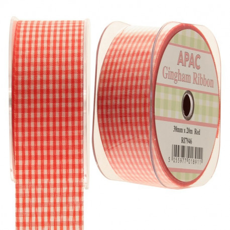 Red Small Gingham Ribbon 38mm