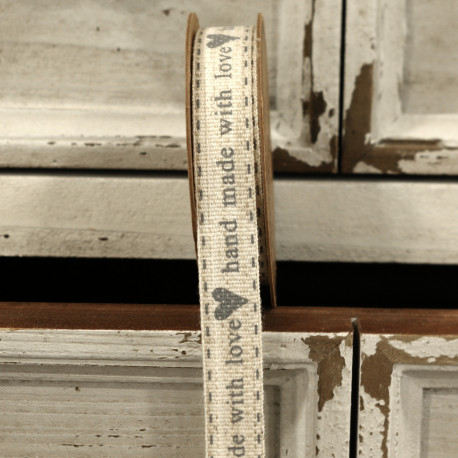 'Handmade with Love' Grey Linen Ribbon 15mm