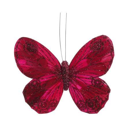 12cm Burgundy Feather & Glitter Butterfly Clip (Pack of 12)