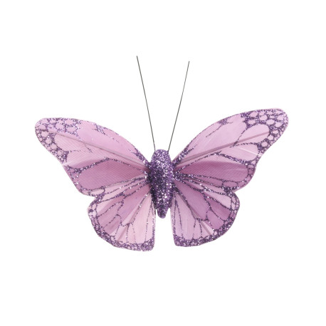 8cm Lavender Feather & Glitter Butterfly (Pack of 12)