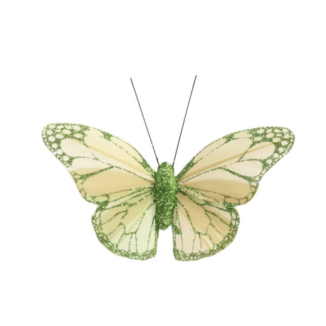 8cm Green Feather & Glitter Butterfly (Pack of 12)