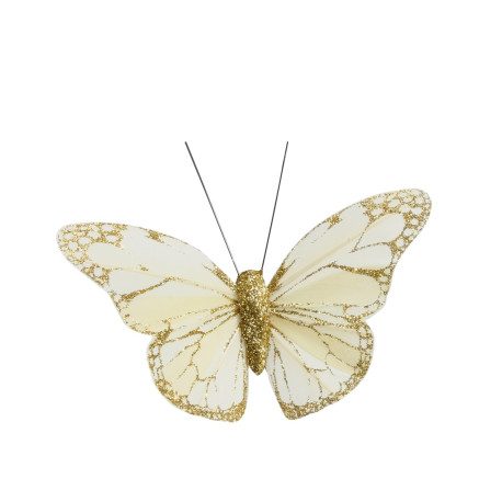 8cm Gold Feather & Glitter Butterfly (Pack of 12)