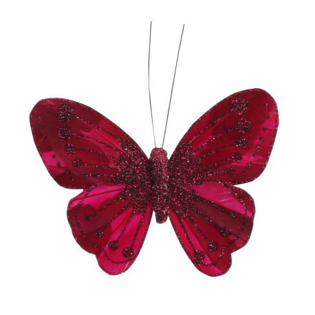 11.5cm Burgundy Feather & Glitter Butterfly (Pack of 12)