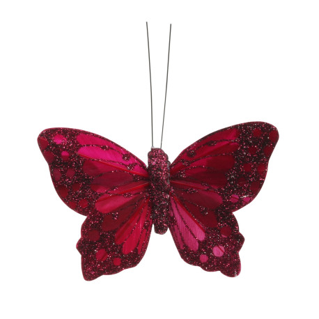 9cm Burgundy Feather & Glitter Butterfly (Pack of 12)