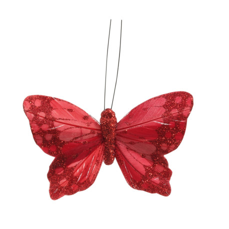 9cm Red Feather & Glitter Butterfly (Pack of 12)