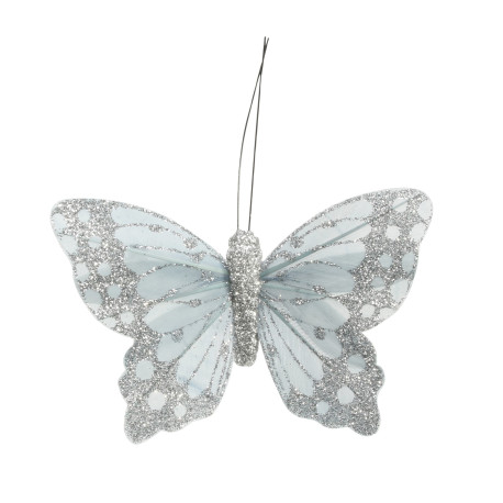 9cm Silver Daze Feather & Glitter Butterfly (Pack of 12)