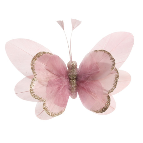 14cm Pink Feather & Glitter Butterfly (Pack of 6)