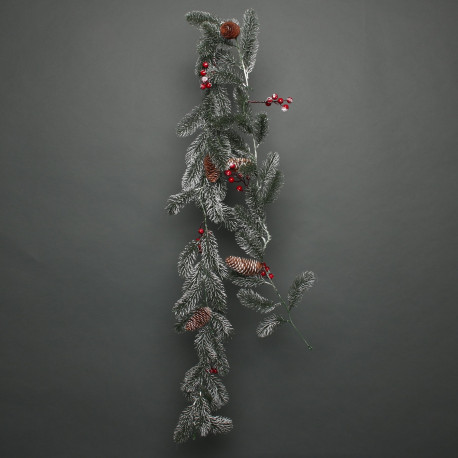 Snowy Pine Garland with Red Berries (180cm)