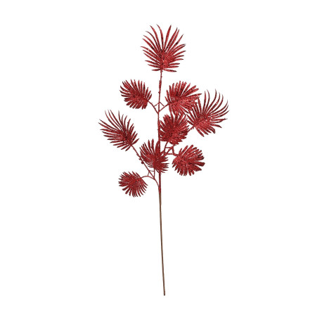 Red Glitter Feather Leaf Stem (H75cm)