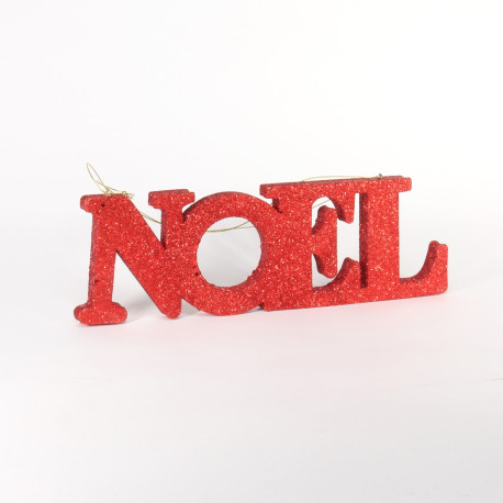 Red Glitter Noel Hanging Decoration (25cm X 8.5cm)