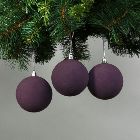 8cm Deep Purple Velvet Baubles (Set of 6)