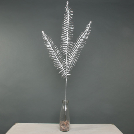 Silver Metallic Fern Stem Spray (x3 Leaves)