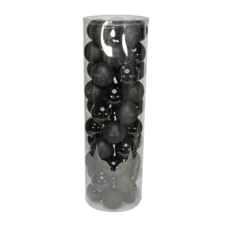 48 Black Baubles in Matt, Shiny & Glitter Finish (10cm)