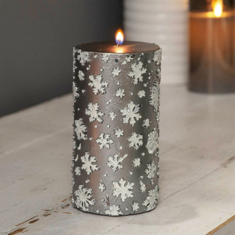 Silver Snowflake Pillar Candle (14.5cm)