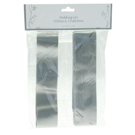 Silver Wedding Car Ribbon & 3xBows