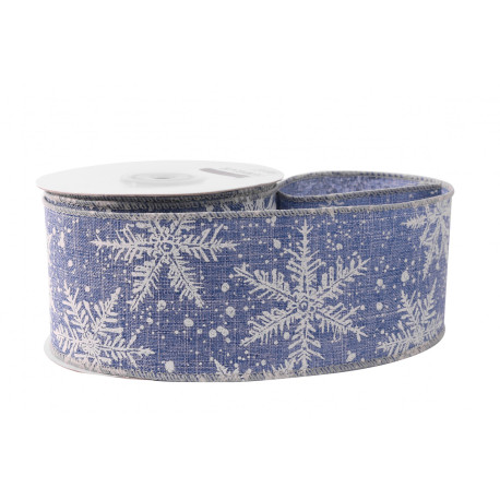 Blue with White Snowflakes Ribbon (63mm x 10yds)