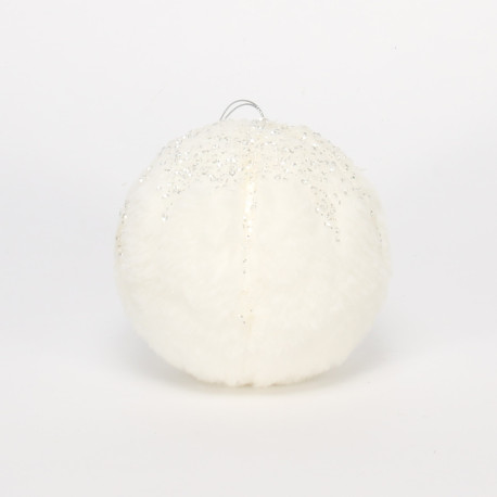 Winter Wonderland White Fur Glitter Bauble (Dia12cm)