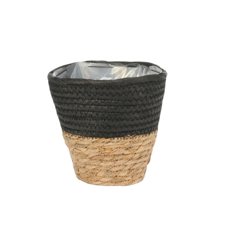 Round Two Tone Seagrass and Black Paper Basket (16cm)