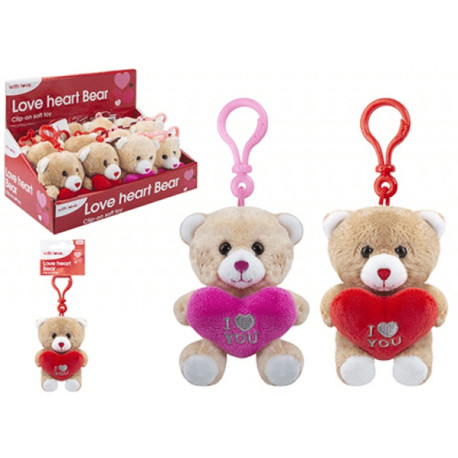 4 Inch Love Heart Bear Keyring Clip