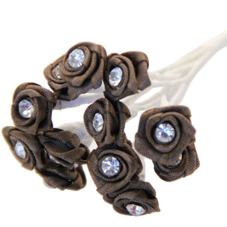 Brown Ribbon Rose with diamante