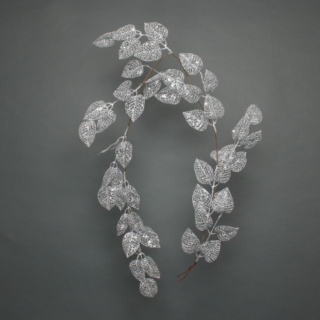 Silver Glitter Leaf Garland (150cm)