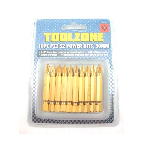 Toolzone 10pc Pozi 2 S2 50mm Power Bits