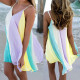 Fashion Summer Women Chiffon Rainbow Harness Dress Beach Party Wearings Size XS