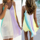 Fashion Summer Women Chiffon Rainbow Harness Dress Beach Party Wearings Size XS