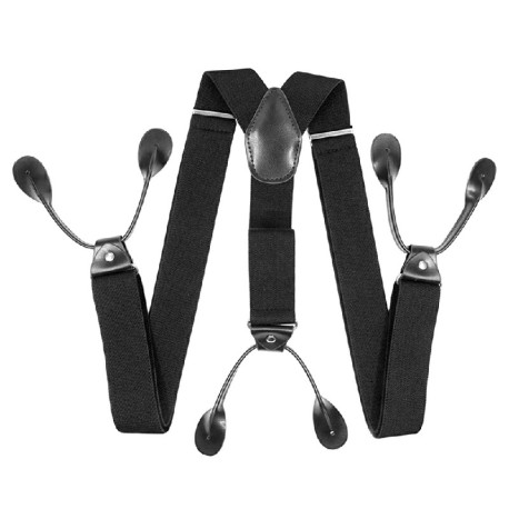 Youth Adjustable Trouser Belt Suspender Leather Button Braces - Black