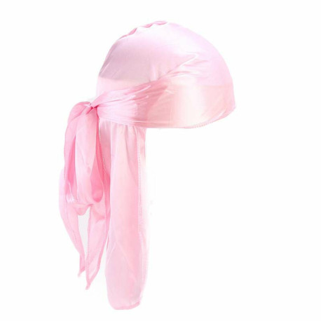 Fashion Unisex Men and Women Headscarf Headdress Bandana Durag Headwear Faux Soft Silk Pirate Cap Wrap - Pink