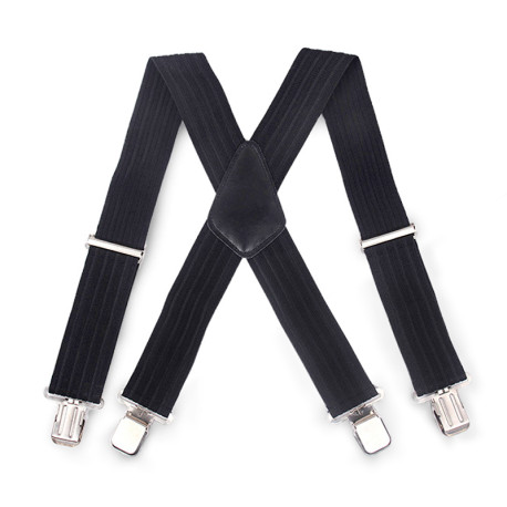 Black Stripes 50mm Wide Heavy Duty Suspenders Adjustable Unisex Trousers - Black