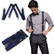 Mens 40mm High Elasticity Braces Fashion Trousers Suspenders - Navy