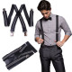 Mens 40mm High Elasticity Braces Fashion Trousers Suspenders - Grey Stripes