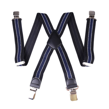 Mens 40mm High Elasticity Braces Fashion Trousers Suspenders - Navy Blue Stripes