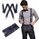 Mens 40mm High Elasticity Braces Fashion Trousers Suspenders - Navy Blue Stripes