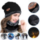 Beanie Hat Scarf Set Neck Cover Winter Warm Fleece Knitted Thick Ski Cap - Black