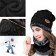 Beanie Hat Scarf Set Neck Cover Winter Warm Fleece Knitted Thick Ski Cap - Black