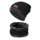 Beanie Hat Scarf Set Neck Cover Winter Warm Fleece Knitted Thick Ski Cap - Black