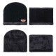 Beanie Hat Scarf Set Neck Cover Winter Warm Fleece Knitted Thick Ski Cap - Black