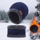 Beanie Hat Scarf Set Neck Cover Winter Warm Fleece Knitted Thick Ski Cap - Blue