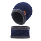 Beanie Hat Scarf Set Neck Cover Winter Warm Fleece Knitted Thick Ski Cap - Blue