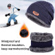 Beanie Hat Scarf Set Neck Cover Winter Warm Fleece Knitted Thick Ski Cap - Blue