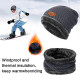 Mens Beanie Hat Scarf Set Neck Cover Winter Warm Fleece Knitted Thick Ski Cap - Grey