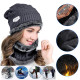 Mens Beanie Hat Scarf Set Neck Cover Winter Warm Fleece Knitted Thick Ski Cap - Grey