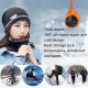 Mens Beanie Hat Scarf Set Neck Cover Winter Warm Fleece Knitted Thick Ski Cap - Grey