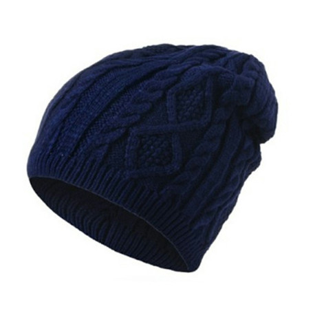 Mens Ladies Knitted Woolly Winter Oversized Slouch Beanie Hat Cap Skateboard - Navy