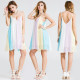 Women Colored Chiffon Stitching Mini Dress Beach Dress Bikini Cover Up Kaftan Swing Sundress - 3XL