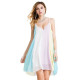 Women Colored Chiffon Stitching Mini Dress Beach Dress Bikini Cover Up Kaftan Swing Sundress - 3XL