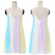 Women Colored Chiffon Stitching Mini Dress Beach Dress Bikini Cover Up Kaftan Swing Sundress - 3XL